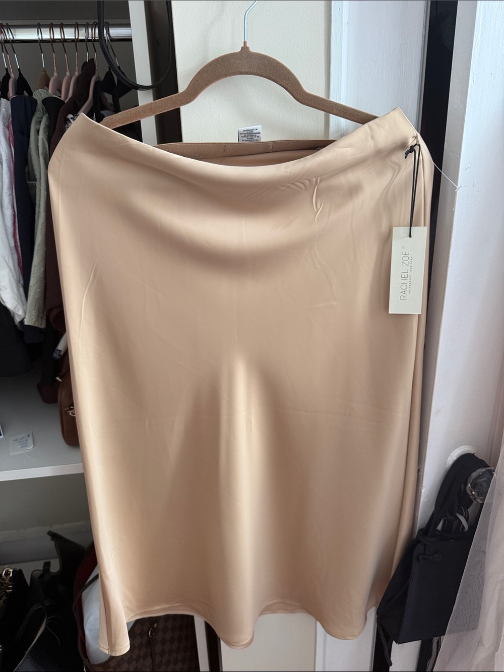 Rachel Zoe Beige Satin Midi Slip Skirt